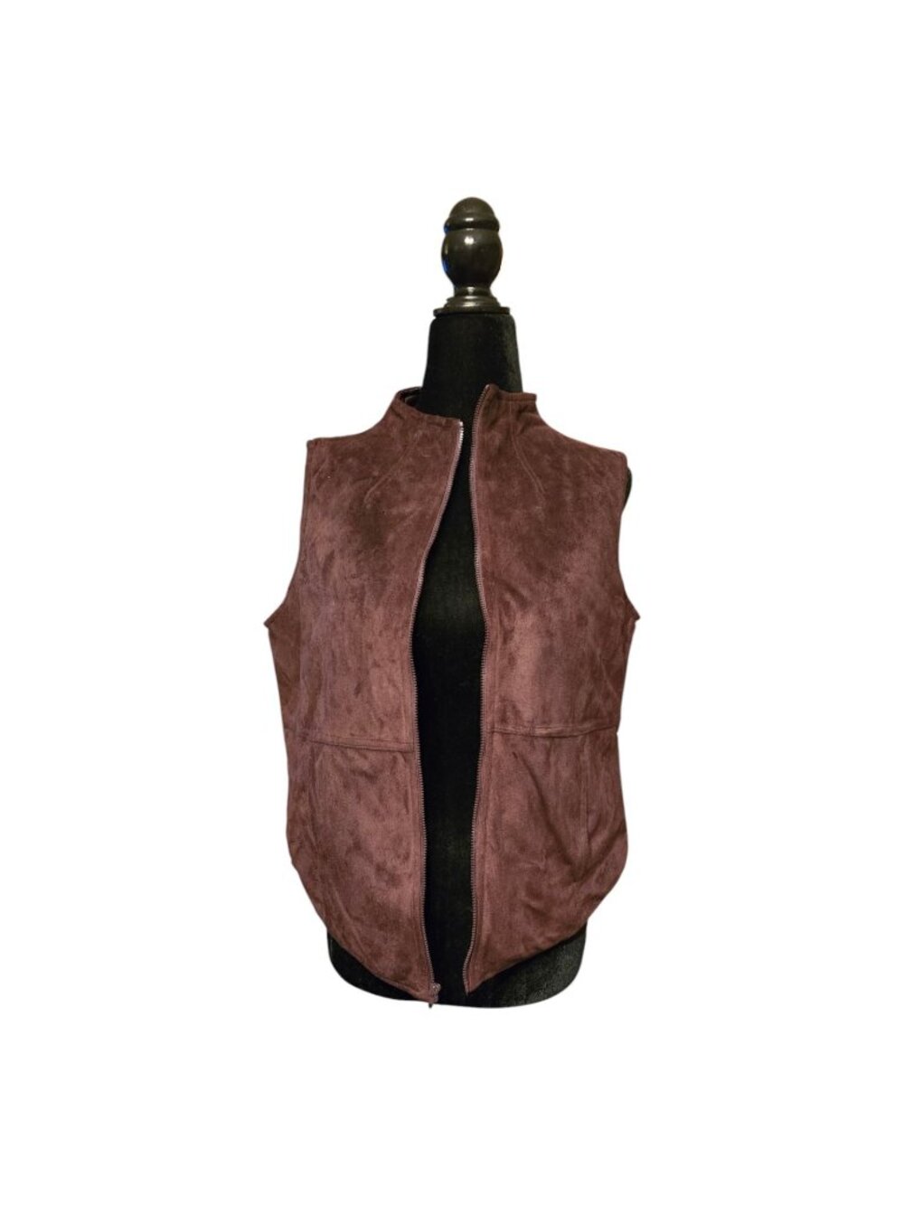 Susan Bristol Faux Suede Sleeveless Vest Deep Purple Brown Pockets & Zipper NWT